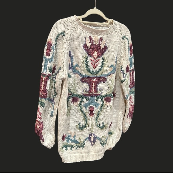 VINTAGE ARLANDO 90s Y2K Chunky Knit Oversized Floral Sweater Cotton M - Picture 3 of 12